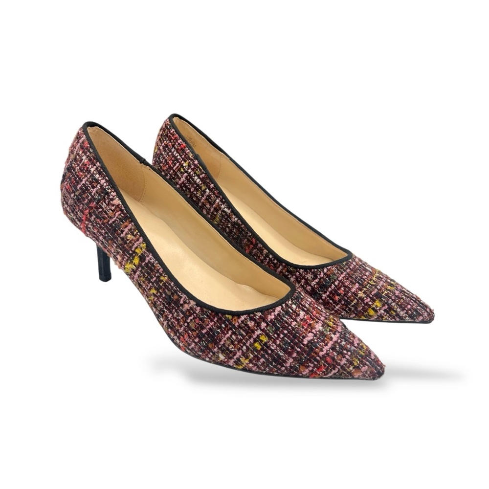 Nine West Kitten Heel Burgundy Pink Tweed Fabric Pump Pointed Toe 7.5